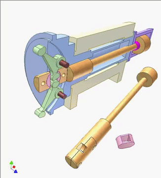 Two-arm snap-locking sleeve mechanism a compact latch system that flips inward to secure a cylindrical part