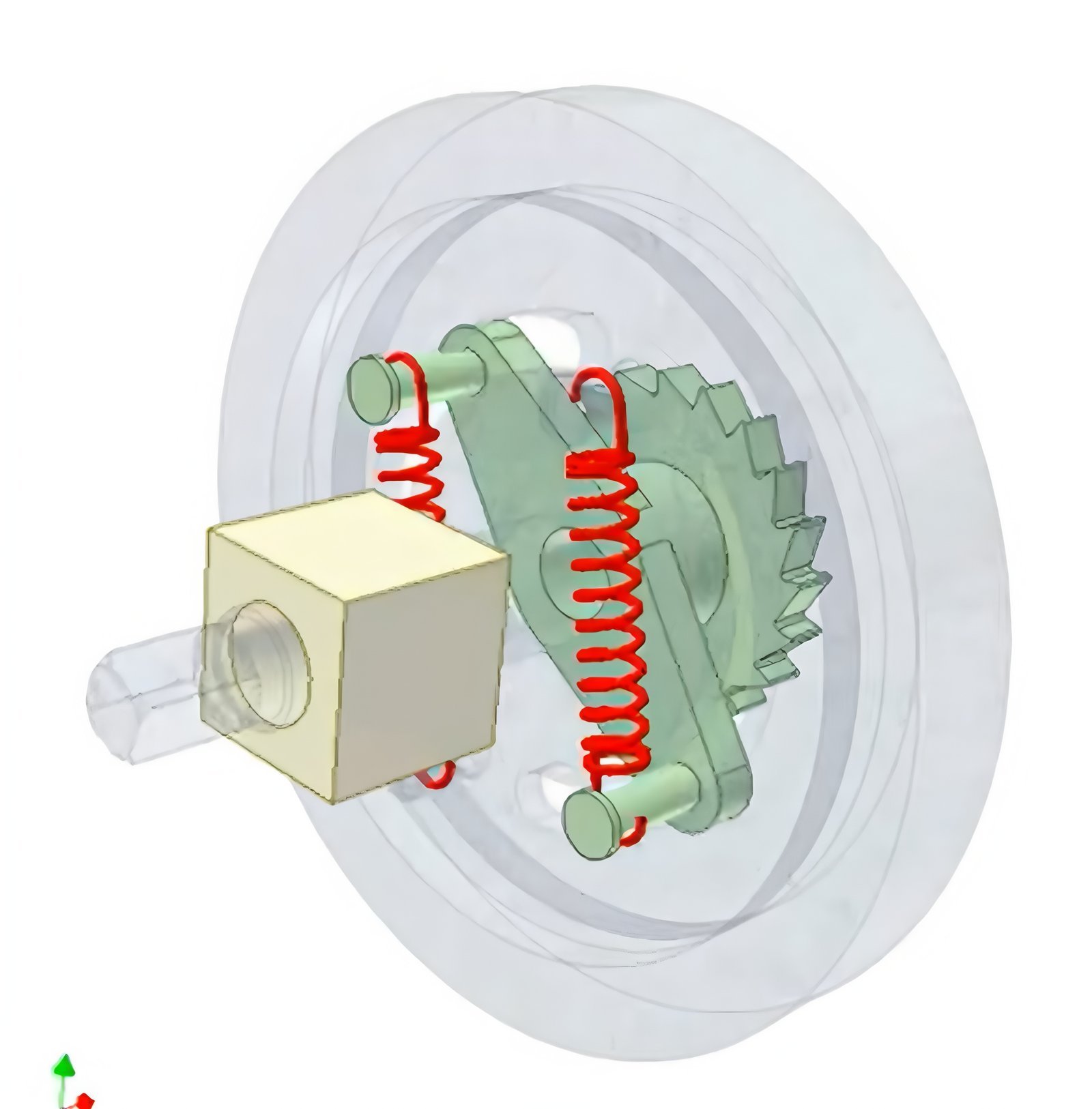 Spring-buffered intermittent-to-continuous rotation converter ...